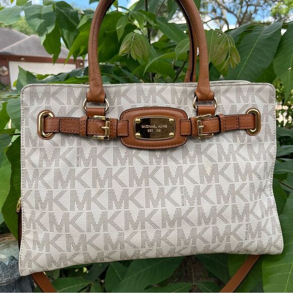 MICHALE KORS Tan Signature Hamilton Satchel Laptop Shoulder Bag Selma Jet Set - Picture 3 of 11